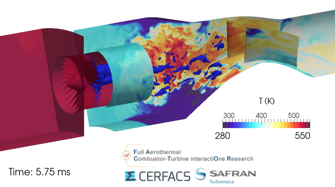 Large Eddy Simulation of the combustor simulator from the European project FACTOR.
                <br><B>Codes used: </B>AVBP
                <br><B>Reference: </B><a href='http://link.springer.com/article/10.1007%2Fs10494-015-9607-3' target=new>Flow Turbulence and Combustion</a>
                <br><B>Animation:</B> <a href='https://www.youtube.com/watch?v=v9c7-w8f0yk' target=new>Youtube</a>